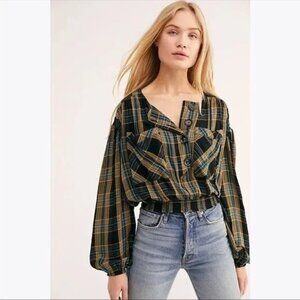 FREE PEOPLE | It’s The Good Life Cropped Plaid Flannel Top Women’s Size Small